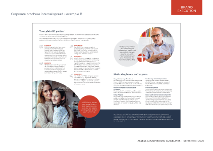Assess Medical Group brand guidelines displaying corporate brochure templates, designed by MOO Marketing & Design brand design agency in Melbourne