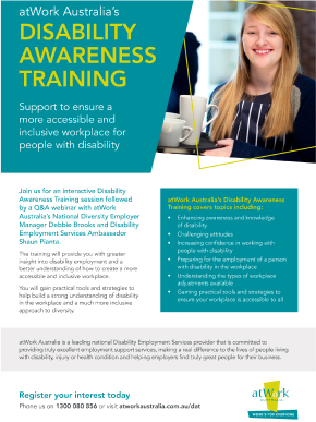 Disability Awareness Training print ad with atWork Australia branding and logos on it, designed by MOO Marketing & Design graphic design agency in Melbourne