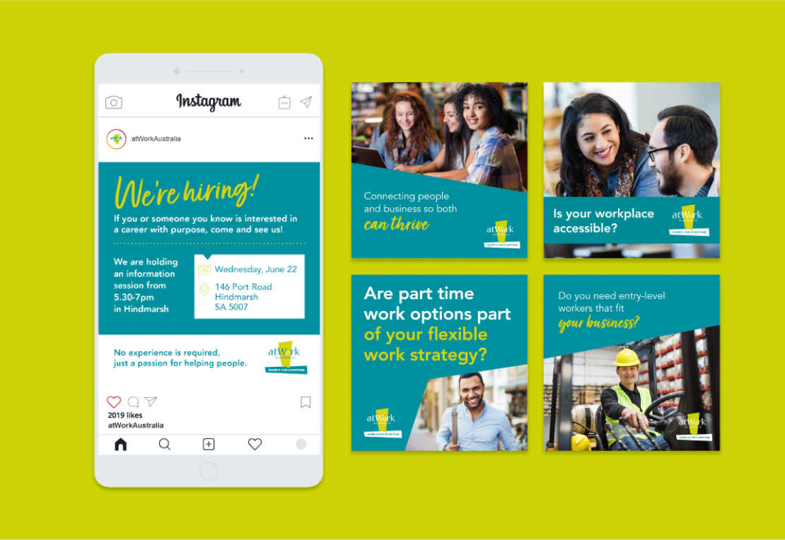 atWork Australia social media tiles and thumbnails designed by MOO Marketing & Design digital marketing agency in Melbourne