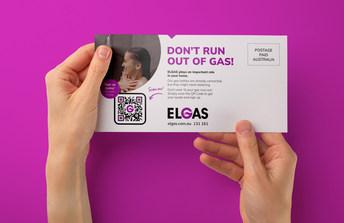 Elgas flyer with QR code, designed by MOO Marketing & Design graphic design studio in Melbourne