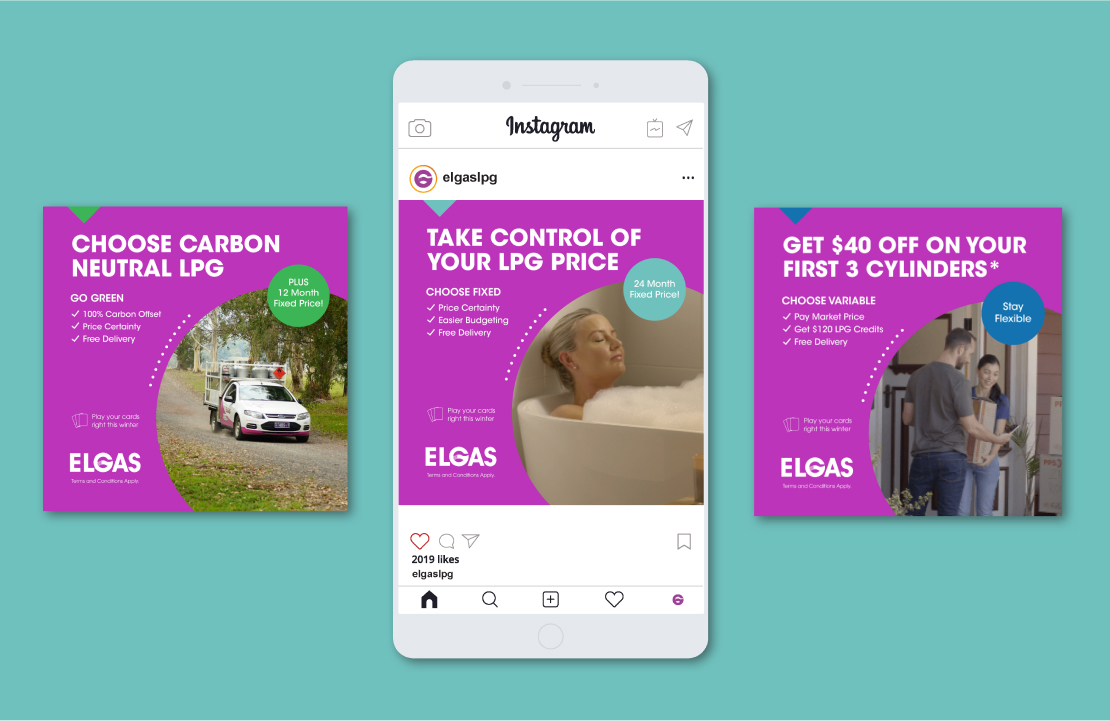 Elgas social media tiles and posts designed by MOO Marketing & Design graphic design agency in Melbourne