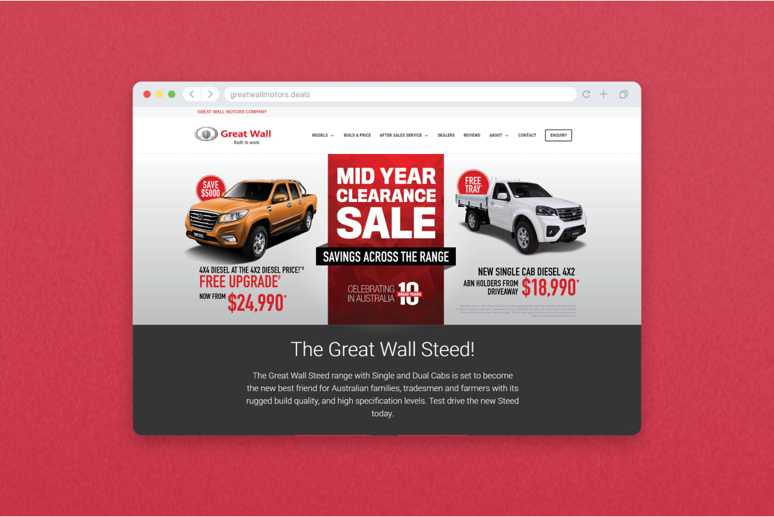 Great Wall Motors website banner, designed by MOO Marketing & Design's digital marketing studio in Melbourne