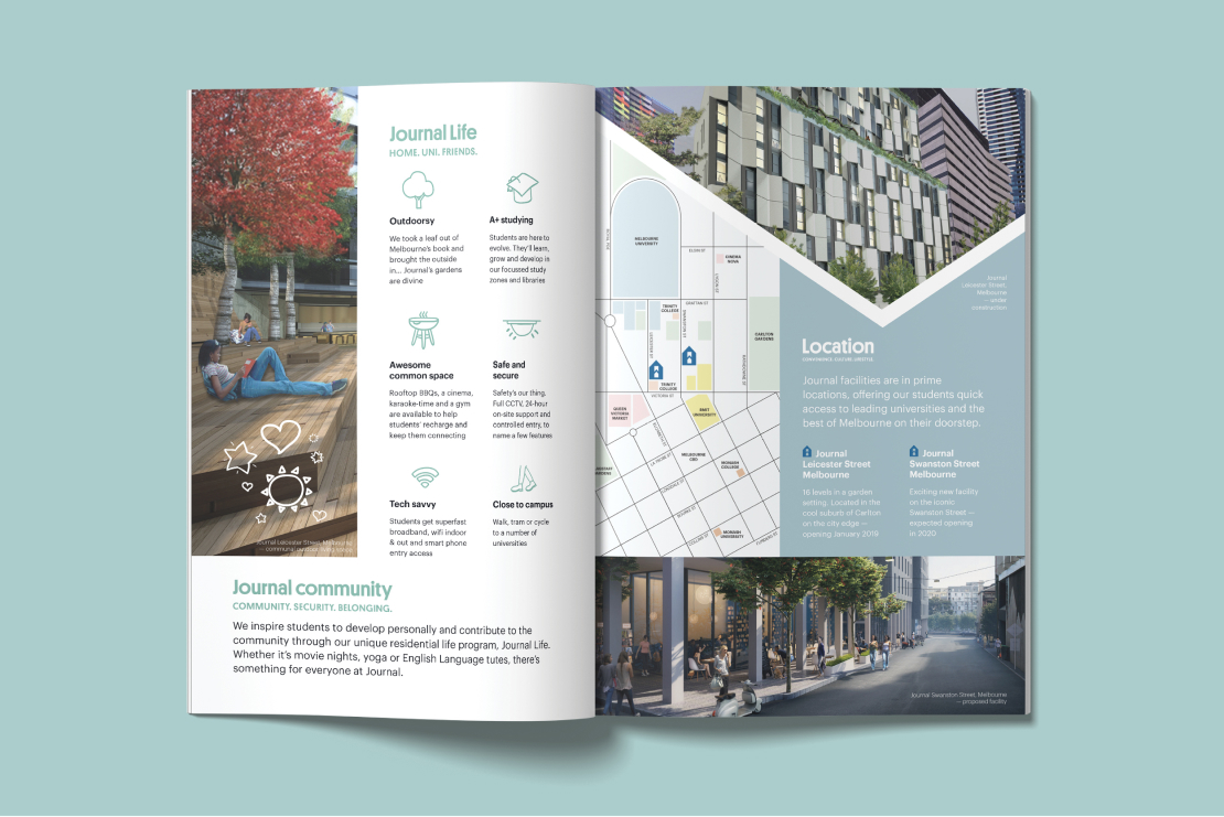 Journal Student Living brochure designed by MOO Marketing & Design graphic design studio in Melbourne