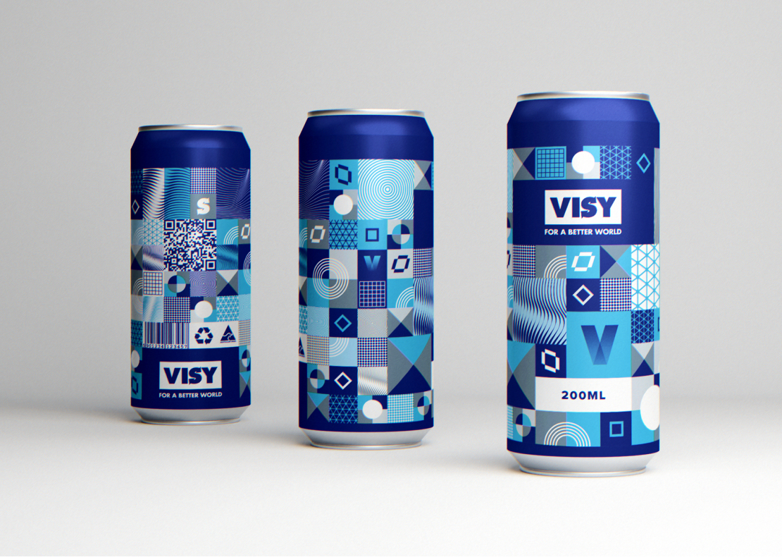 3 200ML cans of soft drink with custom Visy wrappers designed by MOO Marketing & Design graphic design agency in Melbourne