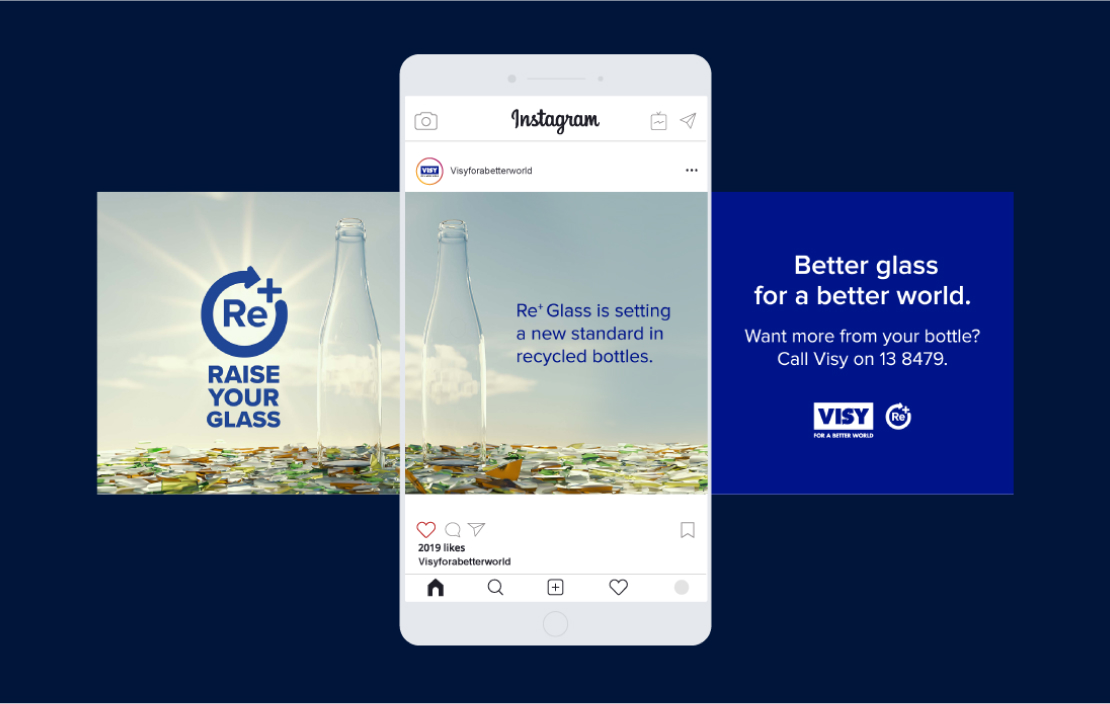 Sample of Instagram carousel ad with 3 slides promoting glass recycling, deisgned by MOO Marketing & Design graphic design & digital marketing agency in Melbourne