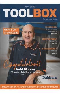 Dahlsens Toolbox magazine front cover, designed by MOO Marketing & Design's graphic design agency in Melbourne