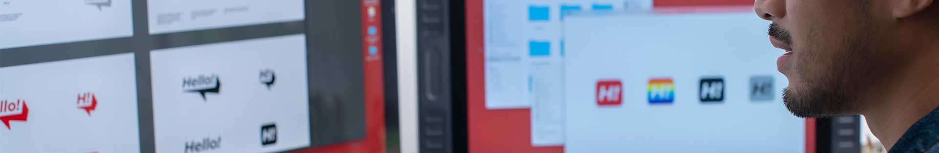 Logo variants on a computer screen